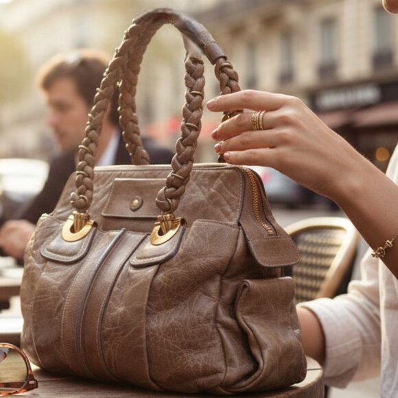 Chloé Heloise Brown Pebbled Leather Satchel Boho Luxe Designer Bag - Picture 2 of 11